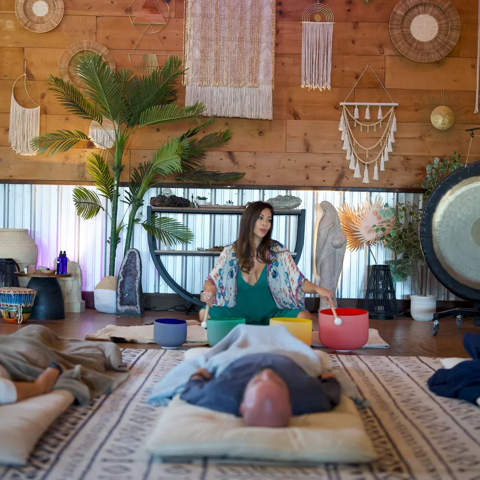 A private sound bath at AWKN Ranch