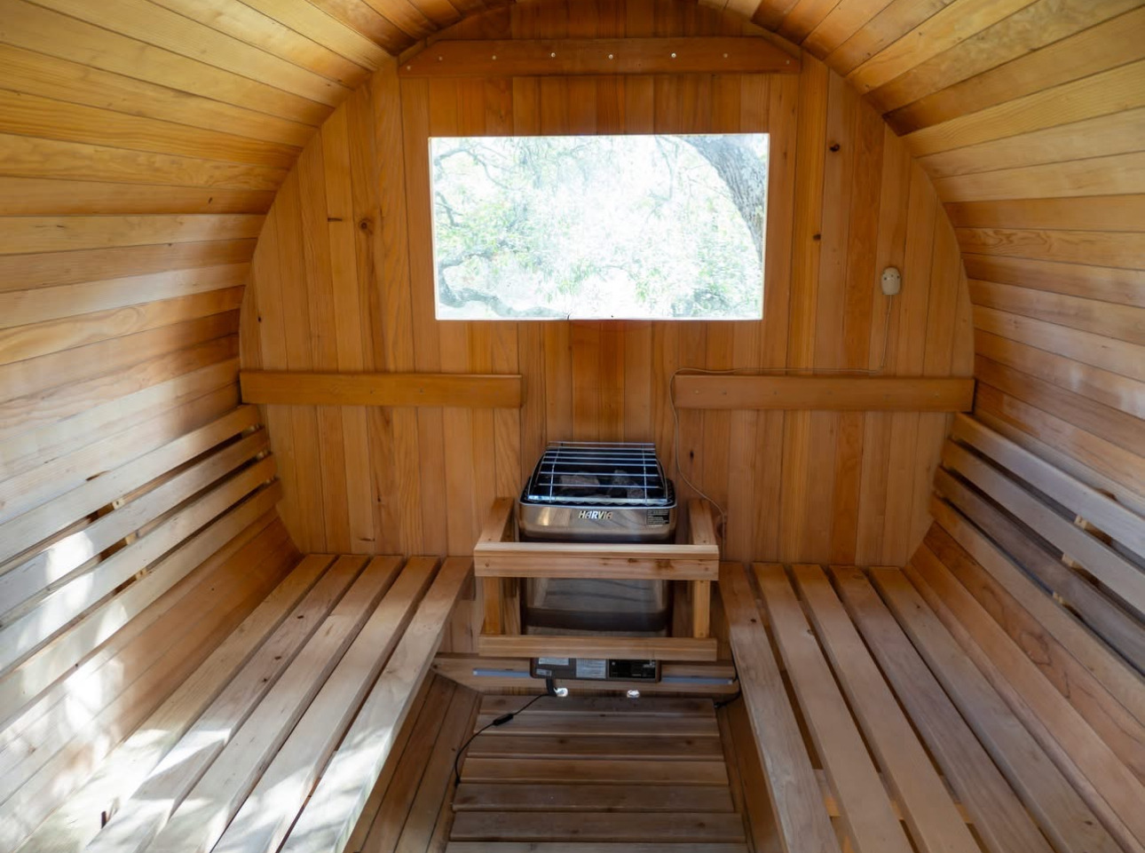 The cedar sauna at AWKN Ranch