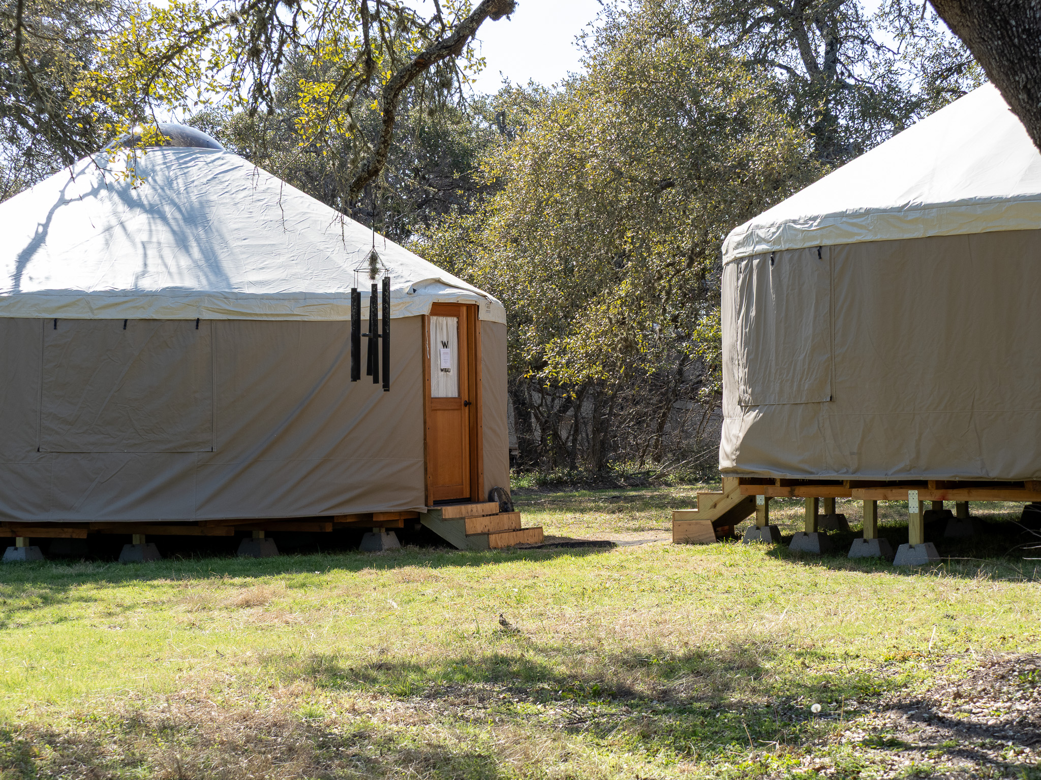 The yurts at AWKN Ranch