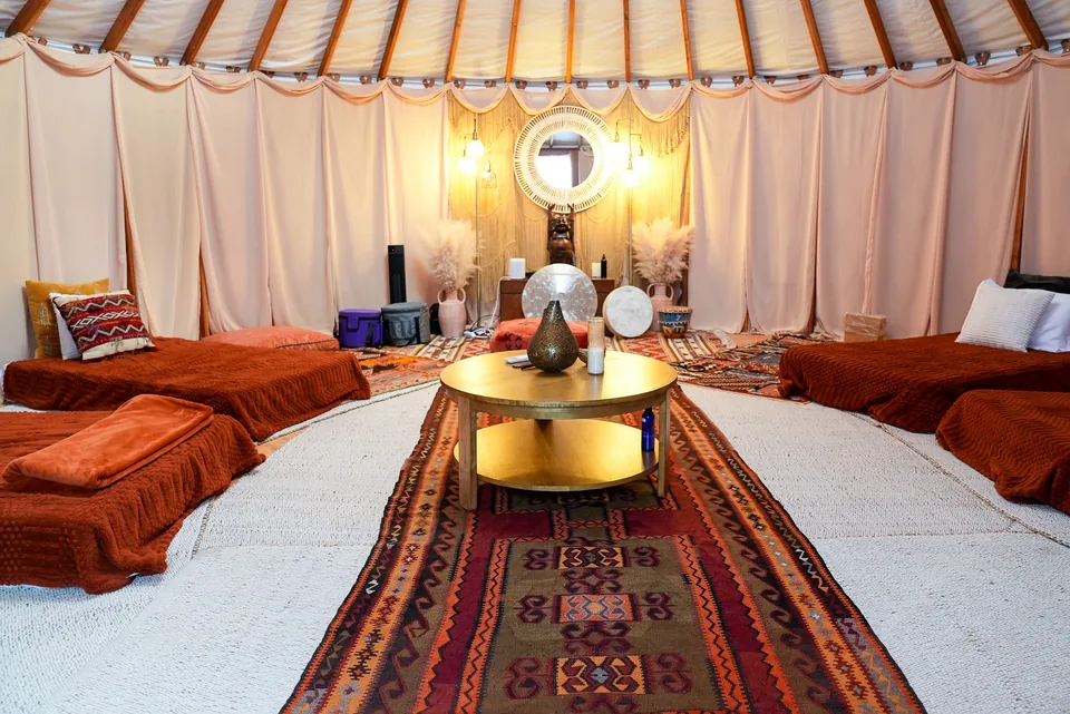 Inside the Barcelona Yurt, set in the round for a ceremony